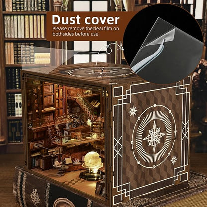 Book Nook Kit, DIY Miniature Dollhouse Booknook Kit with Led Light and Dust Cover (Beyond Library Max)