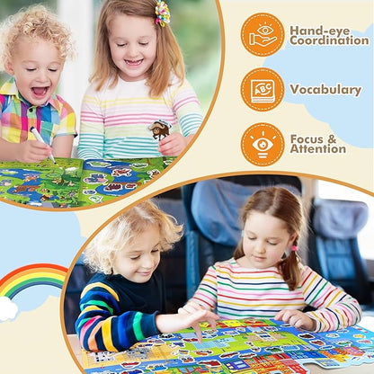 Reusable Sticker Books with 100 PCS Jelly Stickers, 2 Sets Toddler Activity Book for Girls Boys, Toddler Craft Activities-Safari, Vehicles
