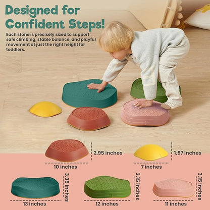 Stepping Stones – Indoor & Outdoor Obstacle Course Toys for Kids – Montessori Sensory & Motor Skill Development, Coordination & Active Play – Textured Educational Play Set