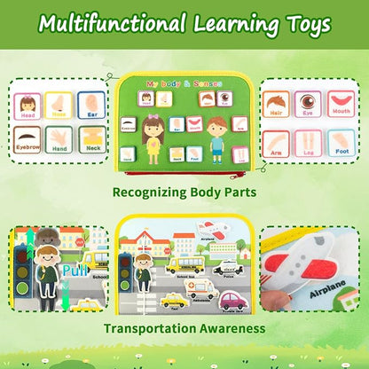 Toddler Busy Board, Farm Busy Book Montessori Toys for 1 2 3 4 Year Old, Sensory Board Preschool Learning Toy Activity Books Birthday for Girls Boys, Travel Toys for Airplane Car