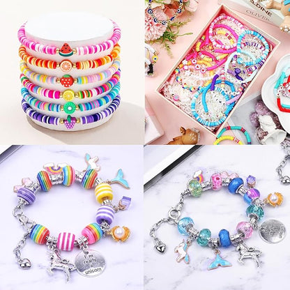 2880pcs Girls Toys Bracelet Making Kit,Beads Charm Jewelry Making Kit Supplies,Clay Beads Unicorn/Mermaid Crafts Birthday Christmas Gifts for Girls