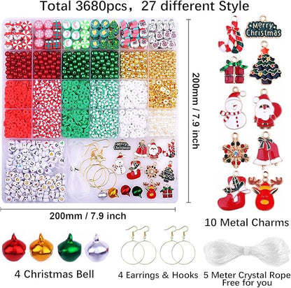 3680pcs Christmas Polymer Clay Beads Charms for Bracelets Making Kit Christmas Tree Snowman Santa Claus Snowflakes Bells Socks elk Friendship DIY Arts Crafts Gifts for Kids Girls