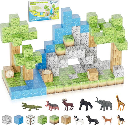 Contixo Magnetic Blocks - 100PCS Magnet Building Tiles Cubes for Kids Ages 3-8, STEM Stacking Learning Toys with Vibrant Colors, Educational Toddler Construction Toys for Creative Play, Birthday Gifts