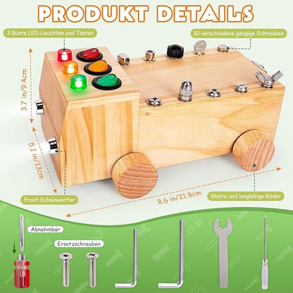 Busy Board,Montessori Screwdriver Board Set for 2-6 Years Old,Montessori Busy Board with LED Light,Wooden Sensory Toys for Boys & Girls,Christmas & Birthday Gift