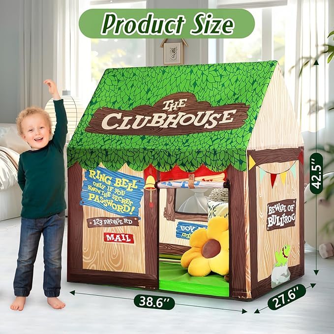 SweHouse Kids Play Tent Indoor: Clubhouse Tent for Kids with Roll-up Door and Windows for Outdoor Games - Boys Tent Playhouse Toddlers Toys Tent for Birthday Gifts