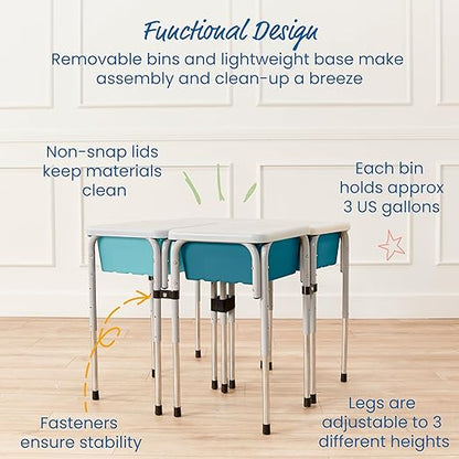 ECR4Kids 4-Station Sand and Water Adjustable Play Table, Sensory Bins, Seafoam/Turquoise