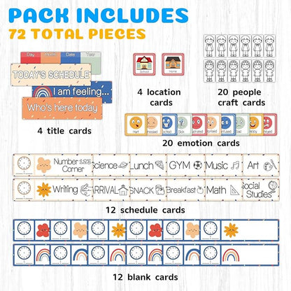 Daily Schedule Pocket Chart, Emotions Feelings Pocket Chart for Kids, Visual Schedule Chart Attendance Pocket for Classroom Office Preschool Activity(Lesson and Feeling Pocket-Black)