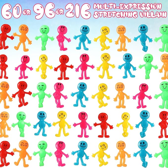 HyDren 216 Pcs Stretchy Bendable Man, Treasure Box Toys for Classroom, Stretchable Smile Figure, Assorted Color Bendable Toys, Carnival Prizes Party Gift Bag Filler Birthday Party Gift Stress Relief