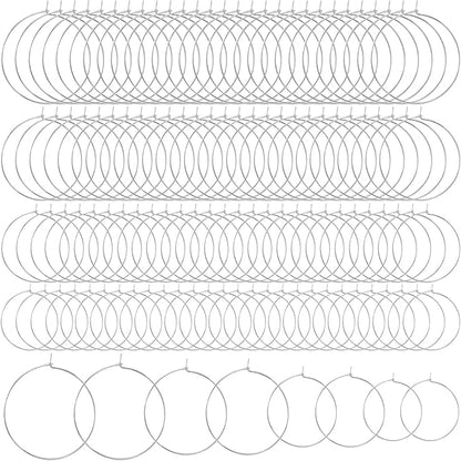 Pndeyo 120pcs Hypoallergenic Earring Beading Hoops, 20mm 25mm 30mm 35mm Round Hoop Earrings Findings, Open Earring Wire Ring Accessories for Jewelry Making- Silver