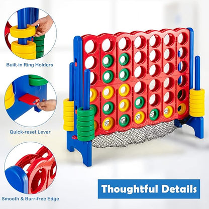 Costzon Giant 4-in-A-Row, Jumbo 4-to-Score Giant Game Set for Kids & Adults, Indoor Outdoor Yard Connect Game, 3.5FT Tall with 42 Jumbo Rings & Quick-Release Slider, Perfect for Family & Party Games