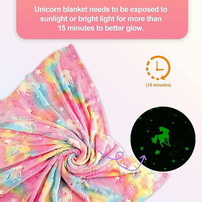 TEHALK Personalized Unicorn Blanket for Girls, Glow in The Dark, Kids Throw Blanket, 30"x40", Pink