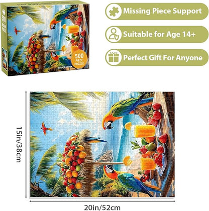 Puzzles for Adults 500 Pieces, Fruit Parrot Beach Puzzle, Tropical Ocean Summer Jigsaw Puzzle 500 Piece for Adults Kids Seniors, Perfect for Game Night Giving Puzzle Family Friends, 20.5x15 in