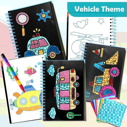 FUNNYB&G Foil Art Craft Activity for Kids - Gift for Boys Crafts for Kids Fun Art Supplies DIY Creative Travel Toy, Birthday Gift Party Favor Toys for Girls Boys 4 5 6 7 8 9 Years Old (Vehicle)
