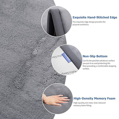 Baby Play Mat for Floor,1.3" Thick Memory foam Tummy Time Mat,79"×158“ Extra Large Soft Velvet Nursery Rug,Non Slip Safe for Crawling,Toddlers,Infants,kids,Tatami Style for Living Room(Dark Grey)