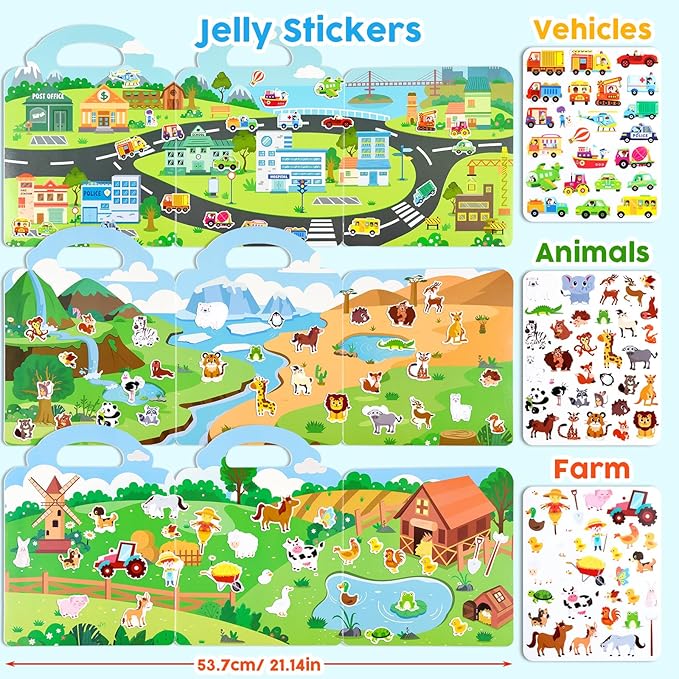 ASTARON 6 Pack Reusable Sticker Book, 3D Stickers for Toddlers 3-4 Years, Portable Travel Toys and Busy Book for Kids 3 4 Year Old Girls Boys