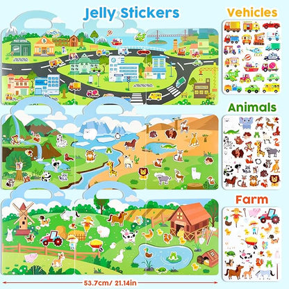 ASTARON 6 Pack Reusable Sticker Book, 3D Stickers for Toddlers 3-4 Years, Portable Travel Toys and Busy Book for Kids 3 4 Year Old Girls Boys