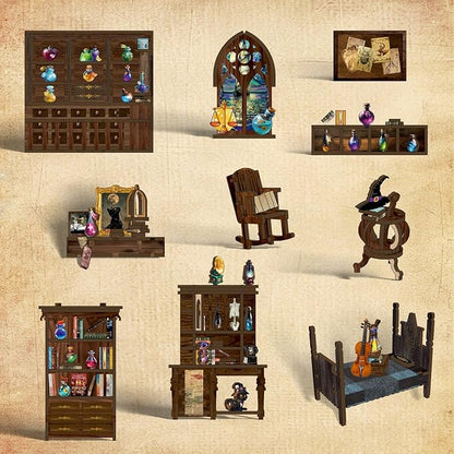 Book Nook Kit - DIY Miniature Dolls House Kit with Furniture and LED Light, 3D Puzzle Wooden Art Bookends, Model Kits for for Adults and Teens (Magic Potion Shop)
