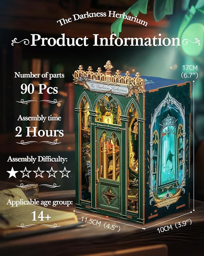 CUTEBEE Book Nook Kit, DIY Miniature House Kits for Adult and Teens, Dollhouse Mini Booknook Magic House Bookshelf, DIY Craft Gifts for Family and Friends（The Darkness Herbarium）