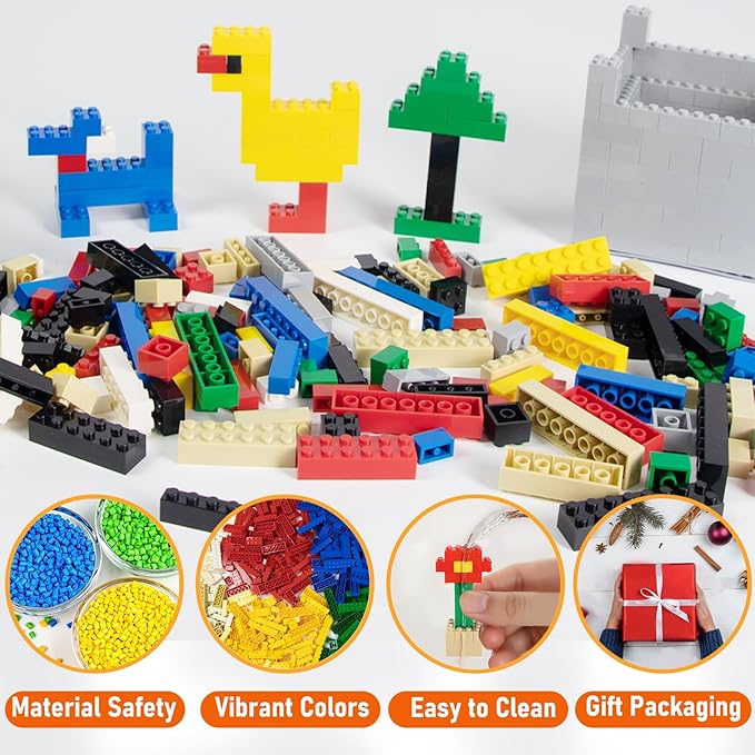 560 Pieces Classic Building Blocks Bulk with 2 Baseplates, Building Bricks in 7 Size and 8 Color, Compatible with All Major Bricks, for Kids & MOC Lovers