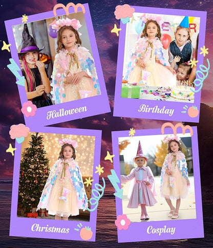Princess Dress Up Toys Princess Dress Up Clothes Rainbow Mermaid Cape Kit 9 Pcs Gift Set for Little Girls 3-8 Years