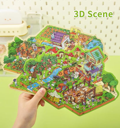 DIY 3D House Stickers, 4 Sets Fun DIY Stickers Scene Make Your Own Mini House Cute Cartoon Animal Scene Stickers for Kids Adult Sticker Art Relief Stress Pass The Time-Large Size