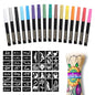 Temporary Tattoo Markers for Skin, 16-Count Body Markers+77 Large Tattoo Stencils of Assorted Colors for kids and Adults, Flexible Brush Tip, Bright colors, Skin-Safe*, Cosmetic-Grade.
