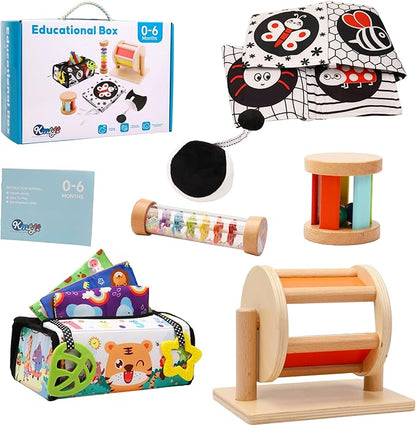 KMTJT Montessori Toys for Babies 0-6 Months | Learning Educational Box Wooden Toys for Baby Infant Newborn Toys 0-6 Months | 1st First Birthday Gifts for 0 6 12 18 Months Boys Girls