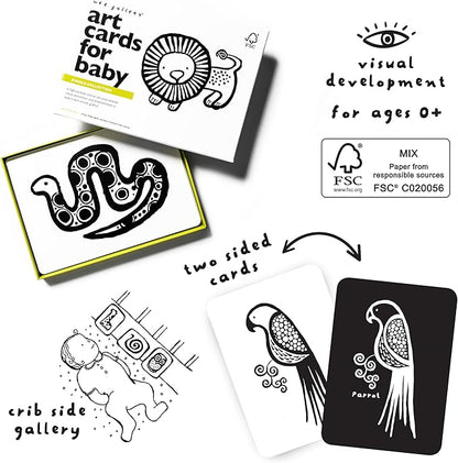 Wee Gallery Art Cards for Baby, Durable High Contrast Black and White Animal Flashcards for Newborns, Brain Development, Sensory Toys, Tummy Time Essentials for Infant and Toddler - Jungle Animals