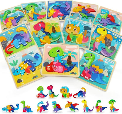 TOY Life Wooden Puzzles for Toddlers 2-4, 12 Pack Dinosaurs Puzzles for Toddler 1-3, Kids Montessori Toys for 1 2 3 Year Old, Educational Toys for Boys Girls Age 2 3 4 5, Baby Learning Toy Gifts