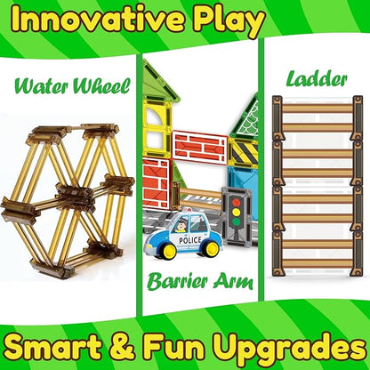 Oriate Farm Animals Fences Magnetic Tiles, 18pcs Magnet Fencing Compatible Garden Farming Zoo Dinosaur, Kids Magnetic Structural Construction Magnets Tile Building Blocks Toys Accessory