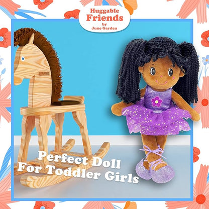 June Garden 14" Ballerina Rag Doll Ella - Plush Soft Doll for Little Girls - Purple Dress