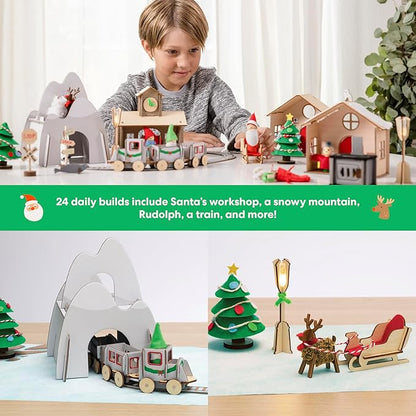 KiwiCo Santa’s Railroad Train Advent Calendar for Kids 5+ | Countdown to Christmas with 24 Days of Buildable Toy Train Set | Advent Calendar 2025 for Kids