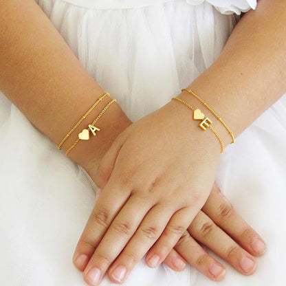 M MOOHAM Initial Heart Bracelets for Women - Layered Dainty 14K-Gold-Plated Heart Letter A-Z Charm Bracelets for Women, Chain Link Charm Bracelets Beaded Bracelets Birthday Gifts Womens Jewelry