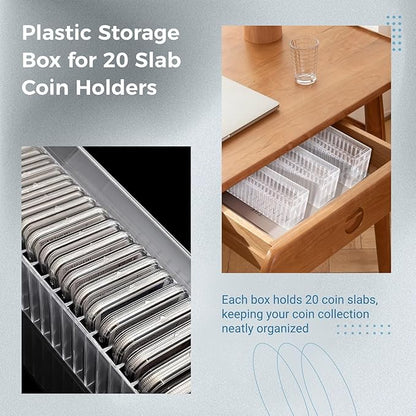 Plastic Coin Storage Box, 3 Packs Coin Holder Organizer Boxes with 20 Slots, Plastic Storage Cases Set for 60 Slabs, Compatible with PCGS NGC PMGab Holders(Include Boxes Only)