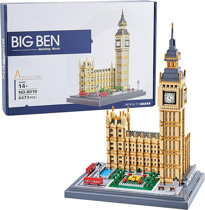 Micro Building Blocks - Big Ben London Famous Architecture Model, 6473 Pieces, Advanced DIY Puzzle for Adults & Teens 14+, Collectible Display Set, Creative Gift Idea