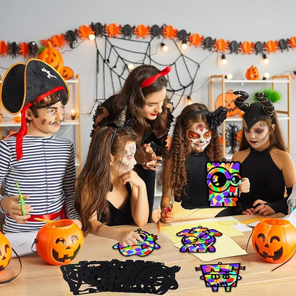 32 Sets Halloween Monster Suncatchers Craft Kit DIY Window Stained Glass Effect Halloween Monster Paper Crafts Home School Classroom Decoration Kid Birthday Gift Creative Art Project Activity Game