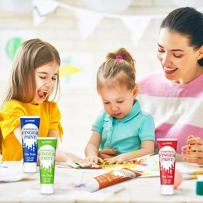 Washable Finger Paint for Toddlers 1-3 – 12 Colors Washable Paint for Kids, Non Toxic Toddler Paints, 2 fl oz Tubes, Tempera Paints for Kids, Crafts & Finger Painting – Ages 1-8