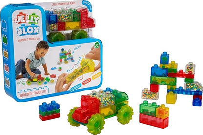 Goliath Jelly Blox Vrooom! Truck Kit | Includes 35 Blocks | Toddler & Preschool Building Blocks Kids Can Squeeze, Stretch, Squish | Safety Tested & Ouch-Free | Tactile, Sensory Play Toy for Ages 2+