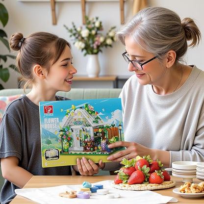 TGL Flower House Building Set with Lights,Garden House Building Toy Kits Compatible with Trend,Creative Greenhouse Playset,Christmas Birthday Gift for Adults or Girls 8-12 Years(719PCS)