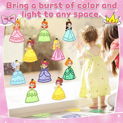 QOUBAI 32 Sets Princess Suncatchers Craft Kit DIY Window Stained Glass Effect Princess Paper Crafts Home School Classroom Decoration Kid Birthday Gift Creative Art Project Activity Game