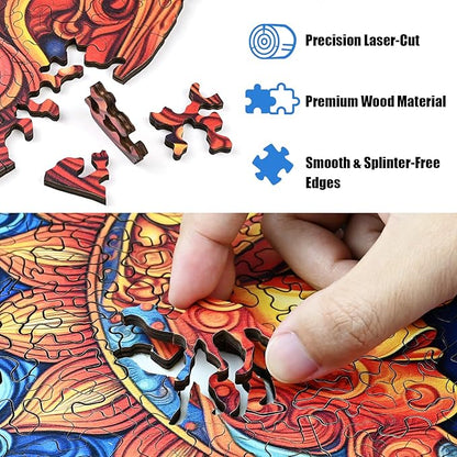 Wooden Jigsaw Puzzle 500 Pieces for Adults - Circular Celestial Sun & Moon Art Puzzle with Intricate Swirl Patterns, Challenging Family Leisure Game, Unique Home Decor & Gift Idea