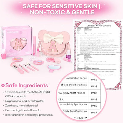 Kids Makeup Kit for Girls - 15 Pcs Real Washable Make Up Set - Non Toxic Toddlers Cosmetic with Letter Mouse Ear Purse - Dress up Birthday Gifts for 3 4 5 6 7 8 Years Old Girls - A