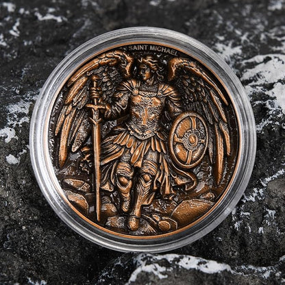 5Pcs Saint Michael Archangel Protection Coin, 1.57-Inch Double-Sided Zinc Alloy Collectible with Antique Finish, Featuring Saint Michael Prayer Christian Challenge Coin (Pack of 5)