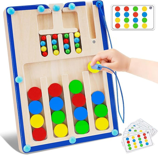 FCSONU Kids Magnetic Color Matching Puzzle Board Toys, Toddler Montessori Toys for 3 4 5 6 Years Old Boy Girls Birthday Gifts, Wooden Sensory Autistic Puzzle Maze Game Age 3-6, Preschool Activities