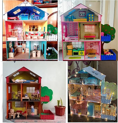 StonKraft Wooden 3D Puzzle Doll House - Home Decor, Construction Toy, Modeling Kit, School Project - Easy to Assemble (Doll House with Furniture)