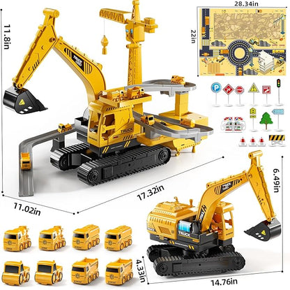 Construction Excavator Toys for Boys 3-5 Year Old - Engineering Digger Race Tracks with Excavator Crane, Car Sand Toys with Light Sound, Birthday Gifts for Toddlers Boys Girls Age 3 4 5 6