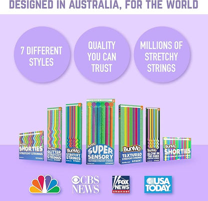 BUNMO Stretchy Strings - Stimulating & Fun Fidget Toys for Kids - Hours of Fun - Non-Mouthable Toy 3+ - Super Sensory 6 Pack