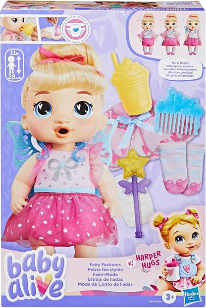 Baby Alive Fairy Fashions Harper Hugs Doll with Clothes Accessories, Blonde Hair, 11 Inches, Toys for 3 Year Old Girls and Boys & Up (Amazon Exclusive)