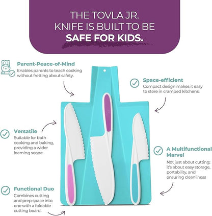 TOVLA JR. Premium Montessori Kid-Safe Knife & Cutting Board Set – Real Kitchen Tools for Toddlers & Young Kids Learning to Cook, Safe & Easy for Begin...