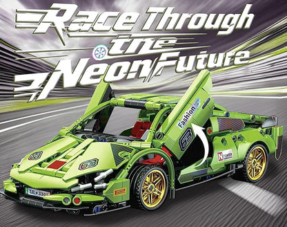 Sosuy Building-Block Race-Car Set, 1:18 Technical Model Kit 586 Pcs DIY Green Pull-Back Toy for Boy Girl Kid Age 6+ Year, Birthday Gift for Teen Adult Display, Speed Super Sports Cars Bricks Icons
